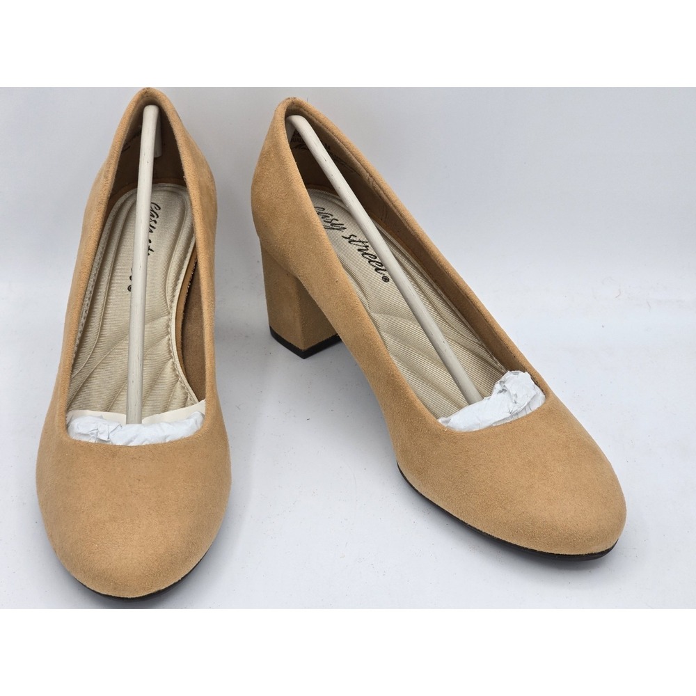 Easy Street Proper Sand Beige Sz 6.5 M Womens Fabric Almond Toe Block Heels